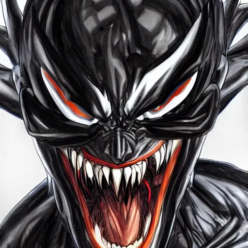 Image similar to a sketch of son goku as venom the symbiote | venom movie | ~ ~ cinematic ~ ~ lighting | award - winning | closeup portrait | by donato giancola and mandy jurgens and charlie bowater | featured on artstation | pencil sketch | sci - fi alien