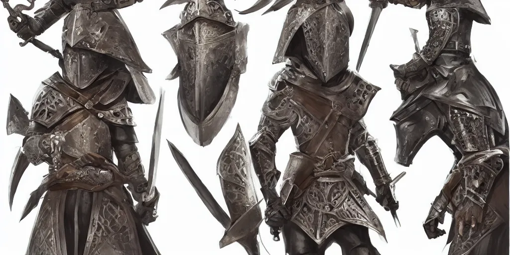 Image similar to different views medieval knights, intricate!! concept art by senior character artist, trending on artstation, full body character design