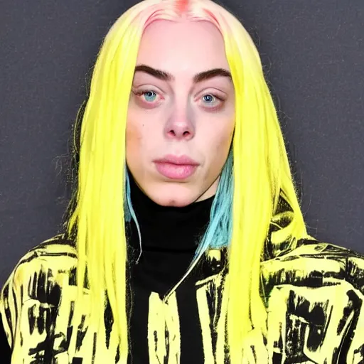 Image similar to extremely wrinkled skinny billie eilish with few hairs