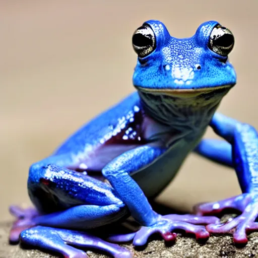 Prompt: a sad blue frog