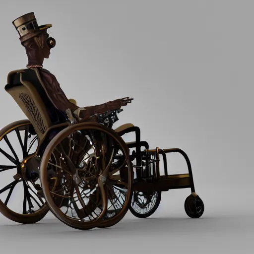 Prompt: a 3d render of a steampunk wheelchair, ultra detailed, realism, 8k, octane render, unreal engine