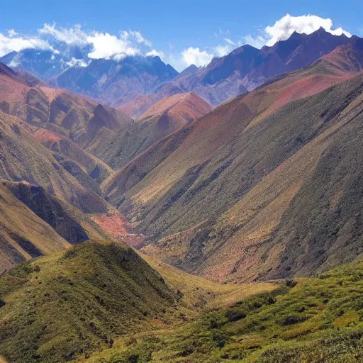 Prompt: a stunning vista in the andes mountains, by bosch and lisa frank