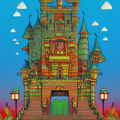 Prompt: intricate illustration, african style castle, ghibli colorful, cinematic composition