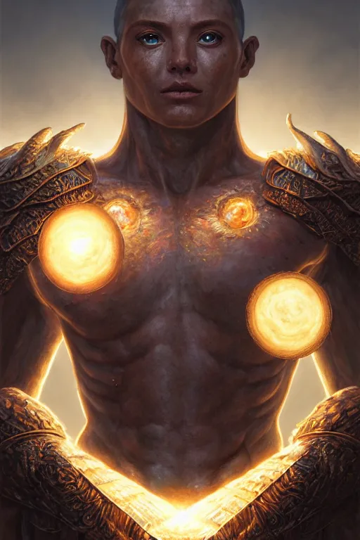 Image similar to humanoid god of the sun, highly detailed, d & d, fantasy, hyper detailed, digital painting, trending on artstation, apollo, concept art, sharp focus, illustration, art by artgerm and magali villeneuve and greg rutkowski and michael whelan, cryengine, 8 k realistic atmospheric lighting, frostbite 3 engine