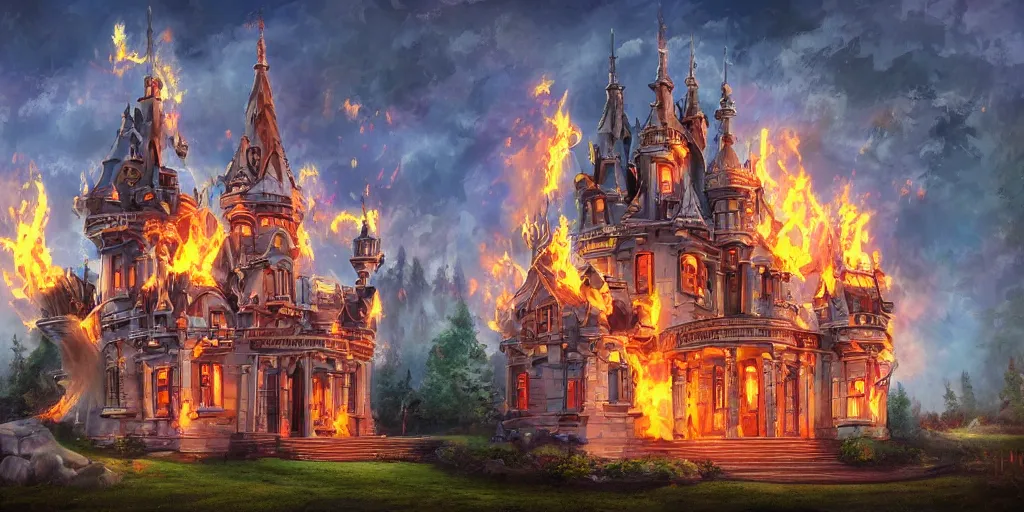 Image similar to fire castle ultrarealism