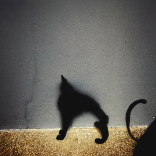 Image similar to medium - shot of a blurry cat silhouette at the wall in the street, colours, polaroid photo