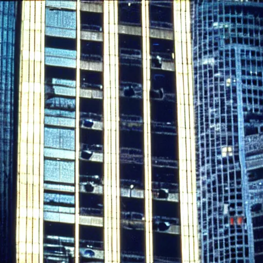 Image similar to patrick bateman plane going through the world trace center towers, in american psycho ( 1 9 9 9 )