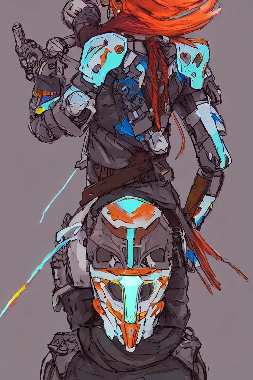 Image similar to combination suit armor aloy horizon forbidden west horizon zero dawn robot ninja mask helmet backpack tribal, art gta 5 comics, official fanart behance hd artstation by jesper ejsing, by rhads, makoto shinkai and lois van baarle, ilya kuvshinov, ossdraws radiating a glowing aura cgi rtx 2 0 2 2