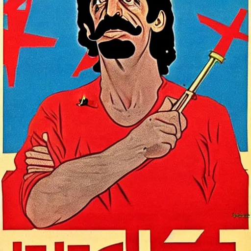 Prompt: frank zappa as a soviet propaganda poster