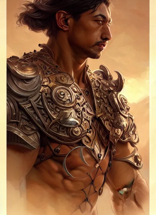 Image similar to portrait of tiger, d & d, muscular! fantasy, armour, intricate, elegant, highly detailed, digital painting, artstation, concept art, smooth, sharp focus, illustration, art by artgerm and greg rutkowski and alphonse mucha