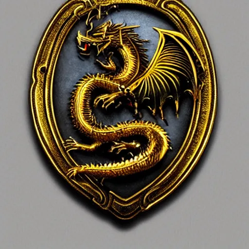 Image similar to emblem of black dragon on a gold metallic dragon emblem talisman, by artgerm, tom bagshaw, gerald brom, moody vibe, goth vibe, 4 k, hd,