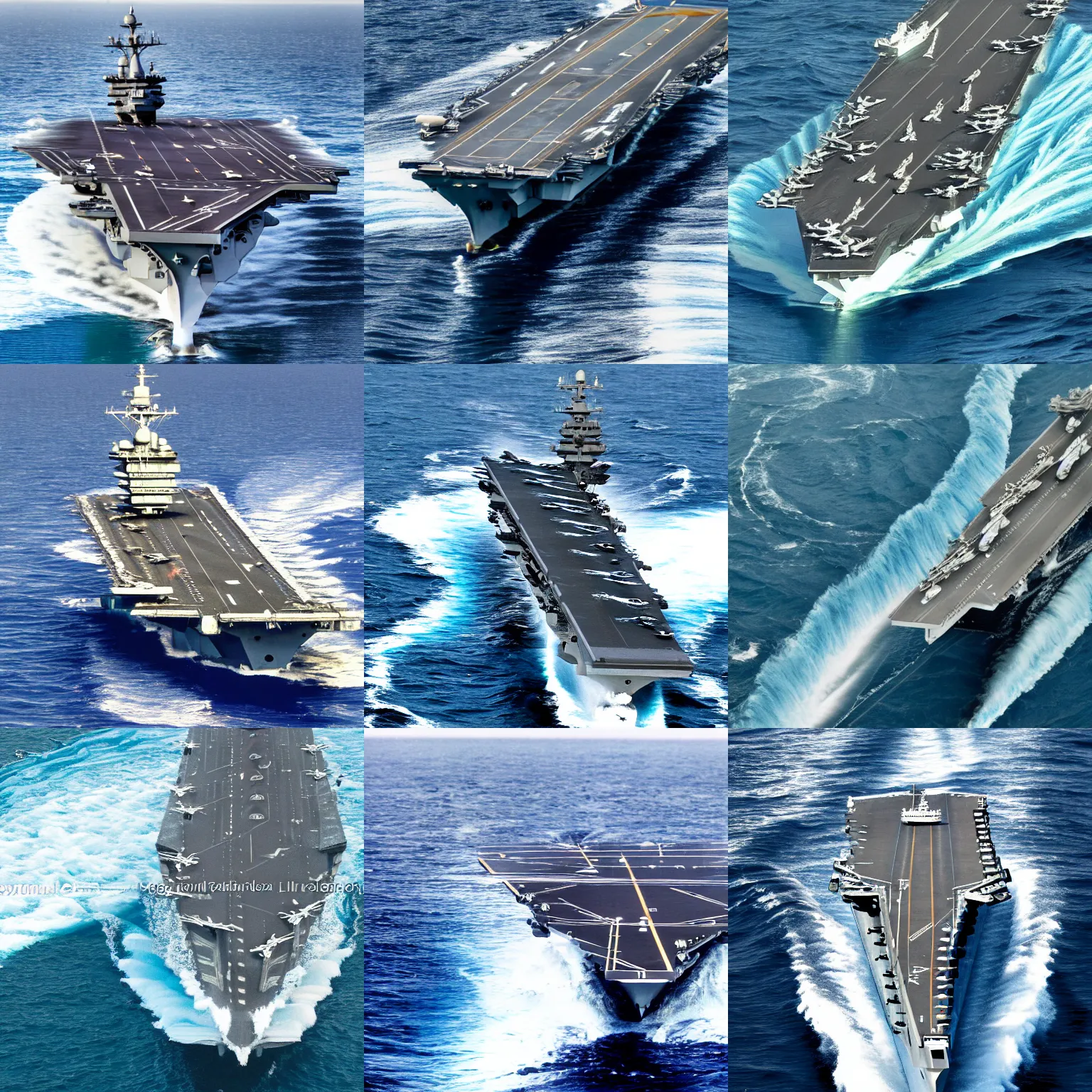 Prompt: aircraft carrier being sucked into a whirlpool, ocean, high detail