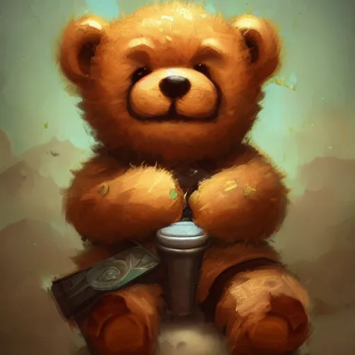 Prompt: cute little anthropomorphic Teddy Bear smoking weed, cover art, ultra wide lens shot , tiny, small, short, cute and adorable, pretty, beautiful, DnD character art portrait, matte fantasy painting, DeviantArt Artstation, by Jason Felix by Steve Argyle by Tyler Jacobson by Peter Mohrbacher, cinematic lighting