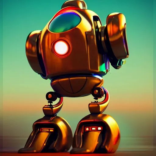 Prompt: 80s futuristic retro robot character, colorful chrome:: by beeple and James Gilleard and Justin Gerard :: ornate, dynamic, particulate, intricate, elegant, highly detailed, centered, artstation, smooth, sharp focus, octane render, 3d