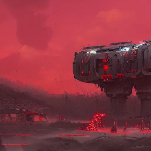 Prompt: Blood thirst for revenge, afrofuturism, Simon Stalenhag, 8K concept art, red skies, intricate details, minimal artifacting