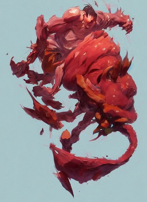 Image similar to semi reallistic gouache gesture painting, by yoshitaka amano, by ruan jia, by Conrad roset, by dofus online artists, detailed anime 3d render watermelon monster, watermelon terrible monster, antrophomorfic watermelon, portrait, cgsociety, artstation, rococo mechanical, Digital reality, sf5 ink style, dieselpunk atmosphere, gesture drawn