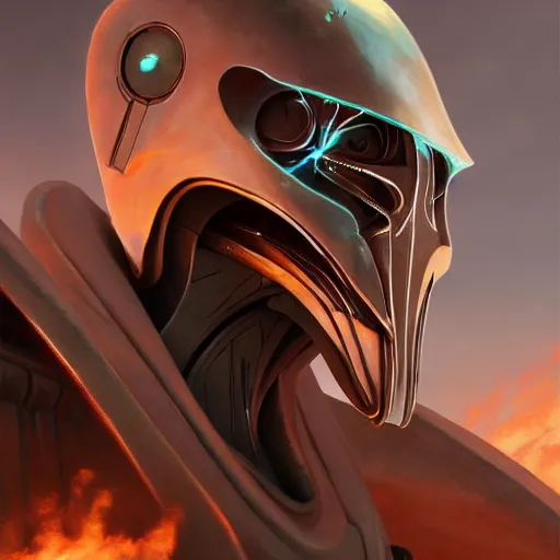 Image similar to General Grievous StarWars, hyperrealism, no blur, 4k resolution, ultra detailed, style of Jonathan Solter, Peter Mohrbacher,Alexander Trufanov, Finnian MacManus