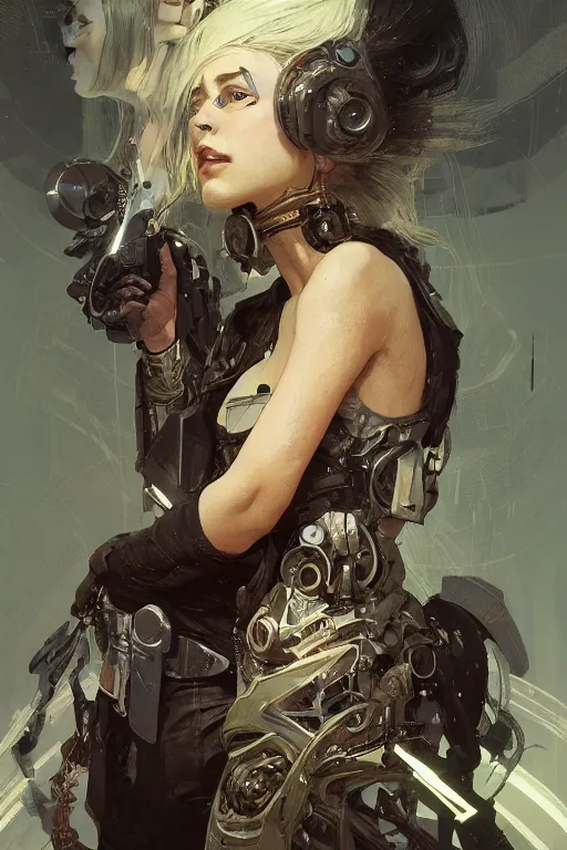 Image similar to A full portrait of a powerful beautiful futuristic dystopian junktown Japanese techromancer sorcerer enchanter, intricate, elegant, highly detailed, digital painting, artstation, concept art, smooth, sharp focus, illustration, art by Krenz Cushart and Artem Demura and alphonse mucha