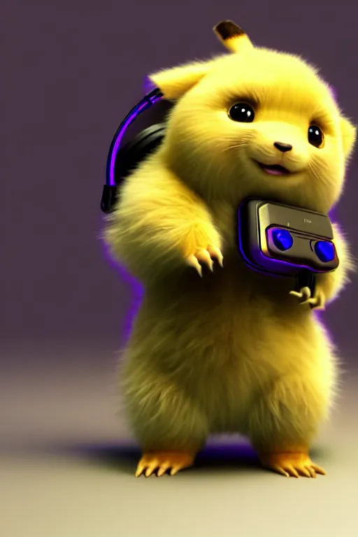 Image similar to high quality 3 d render neo - cyberpunk very cute half fluffy! wombat!! half cyborg with headphones, mechanical paw, highly detailed, unreal engine cinematic smooth, in the style of detective pikachu, hannah yata charlie immer, neon purple light, low angle, uhd 8 k, sharp focus