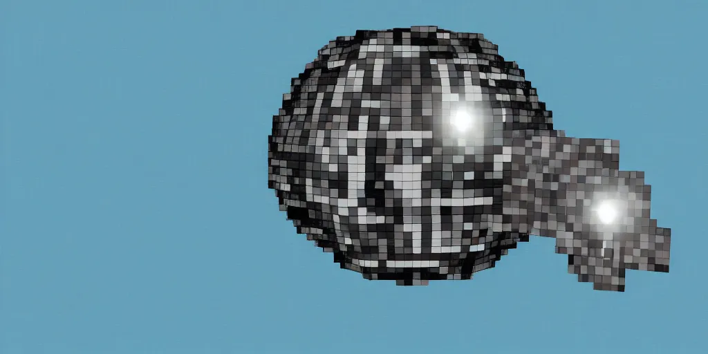 Image similar to chrome satellite floating through space, pixelart style