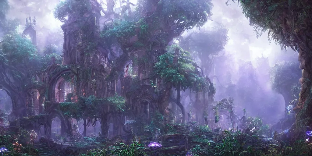 Prompt: ancient magical overgrown ruins, mysetrious etherial mesmerizing atmosphere, beautiful lighting, childhood wonder and nostalgia, extremely intricate, hyper detailed, hd, legend of zelda, masterpiece