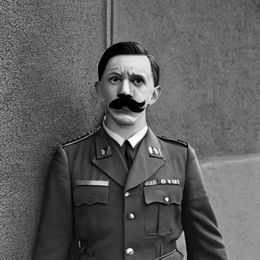 Prompt: tom holland as adolf hitler with mustache