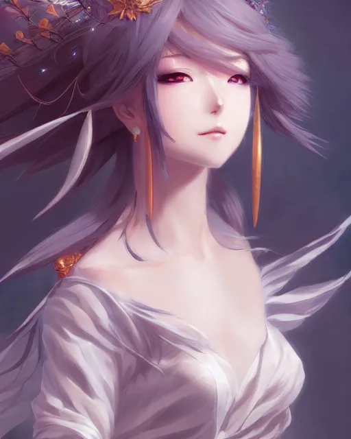 Image similar to character concept art of an anime goddess of wind | | cute - fine - face, pretty face, realistic shaded perfect face, fine details by stanley artgerm lau, wlop, rossdraws, james jean, andrei riabovitchev, marc simonetti, and sakimichan, tranding on artstation