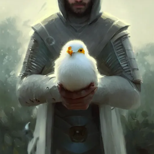 Image similar to a knight holding a small white bird carefully,digital art,ultra realistic,ultra detailed,art by greg rutkowski,cinematic,detailed face