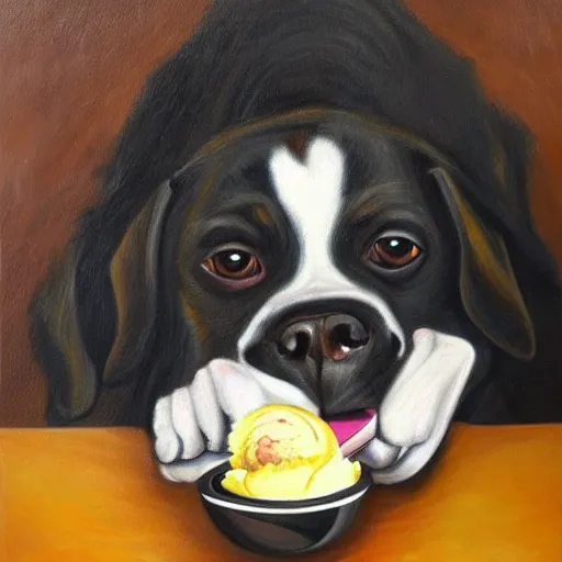 Image similar to painting of a dog eating ice cream