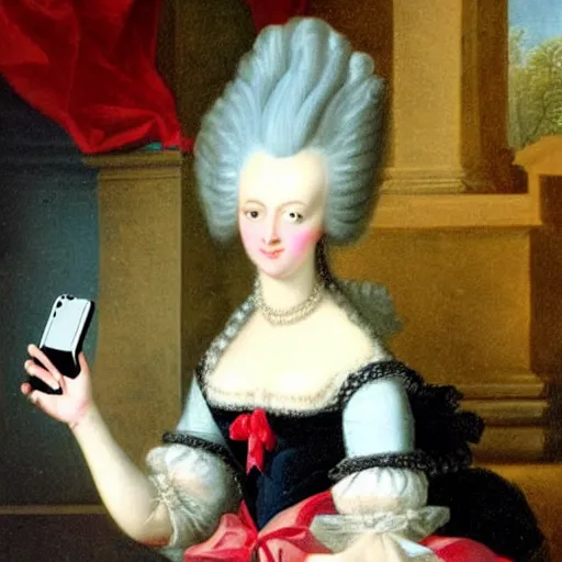 Prompt: Marie Antoinette, selfie, 1789