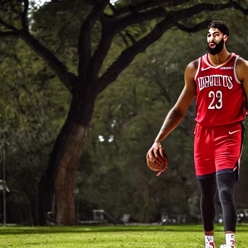 Prompt: Anthony Davis walking in the park with broken leg, epic fantasy, cinematic lighting, hyper-realistic