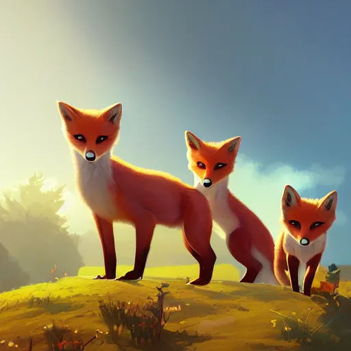 Prompt: painted portrait of a family of foxes, fantastically pastel colors, octane render, matte painting concept art, official fanart behance hd artstation by jesper elsing, by rhads and makoto shinkai and lois van baarle and ilya kuvshinov and rossdraws