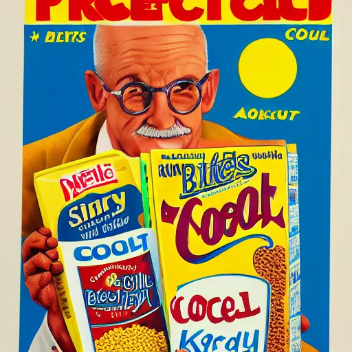 Prompt: cereal box poster following the ideals of will keith kellogg ; product photo of a cereal box ; professional advertisement photography of a box of celibacy cereal ; crushed corn to encourage abstinence and celibacy ; close - up of the box carton ; advertisement poster ; american product category