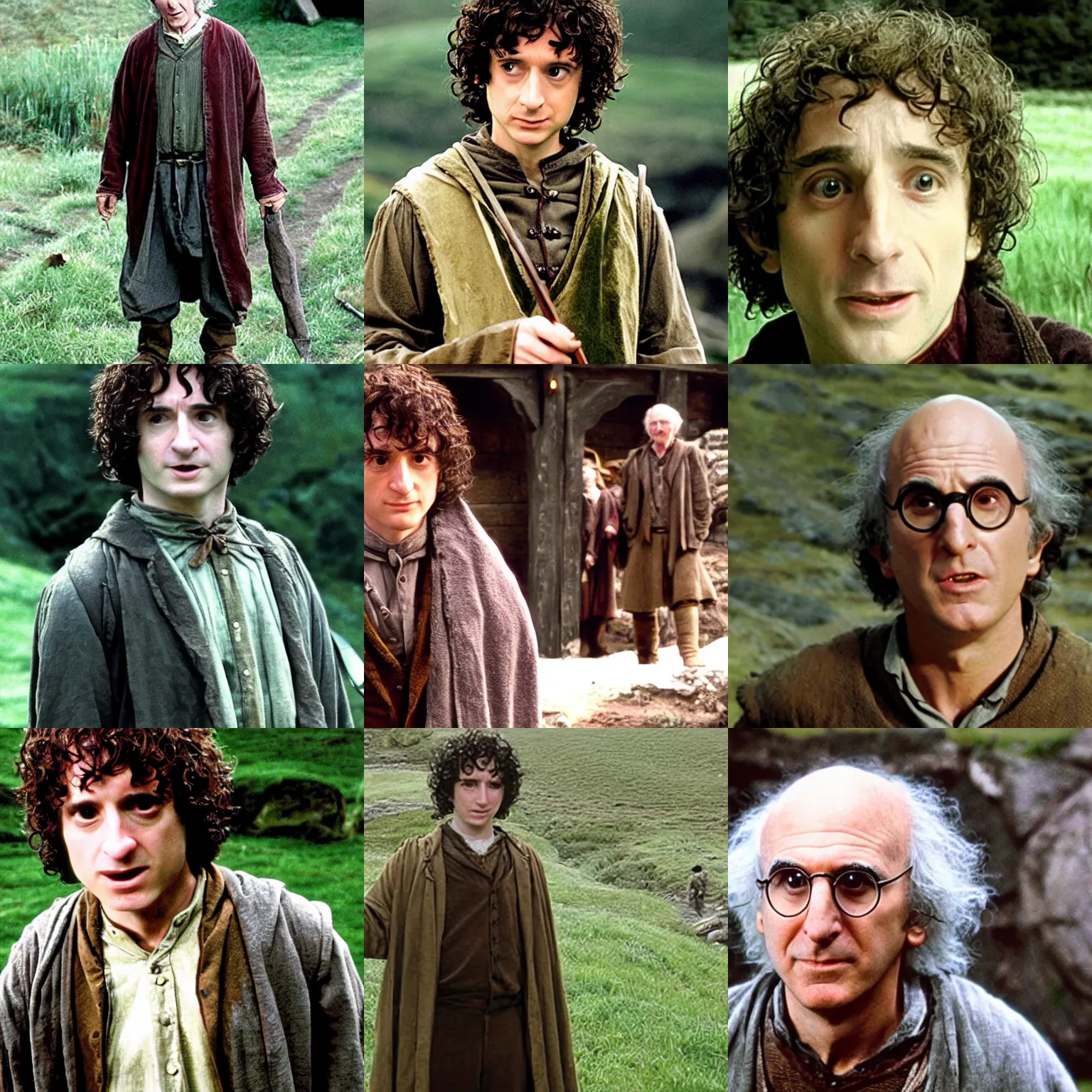 Prompt: Larry David as Frodo Baggins, still image from Lord of the Rings