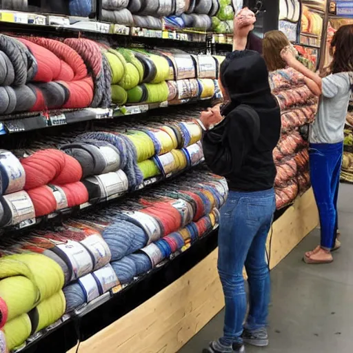 Image similar to people fighting for the best rope at the store