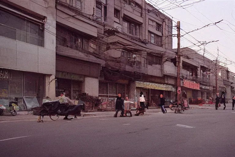 Prompt: everyday life in a quiet street in Beijing, film photography, 35mm, cinematographic, detailed, realistic--style stephen shore.