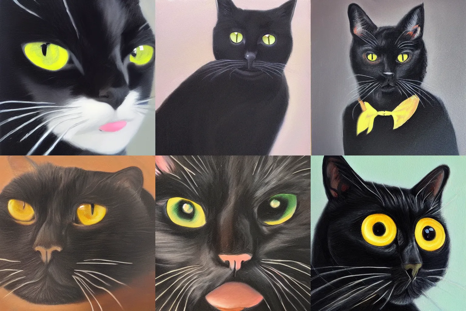 Prompt: oil painting of a black cat with only one eye