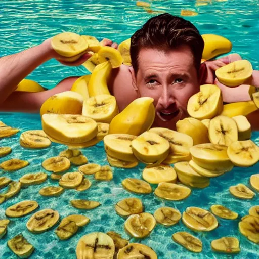 Image similar to a man drowning in a pool full of bananas