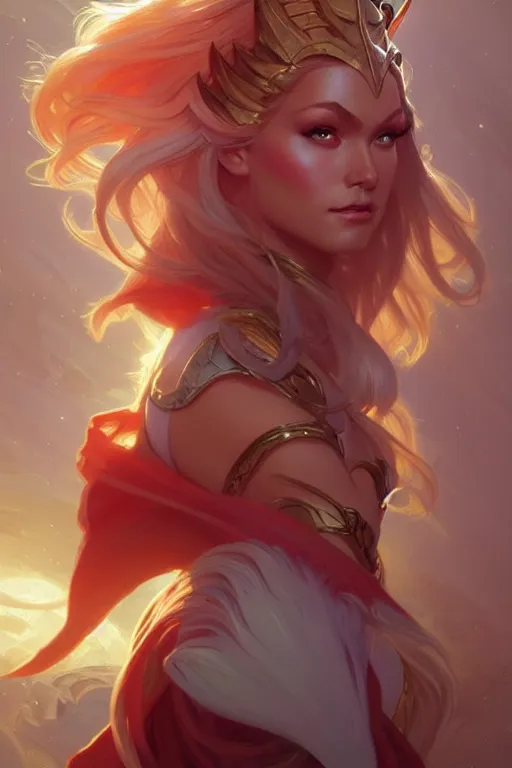 Image similar to Adora, She-ra, fantasy, intricate, elegant, highly detailed, digital painting, artstation, concept art, matte, sharp focus, illustration, art by Artgerm and Greg Rutkowski and Alphonse Mucha