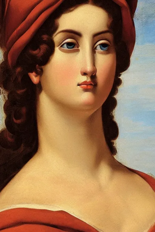 Image similar to beautiful woman, jealous face, closeup, dressed in roman clothes, ultra detailed, art by Guido Reni style