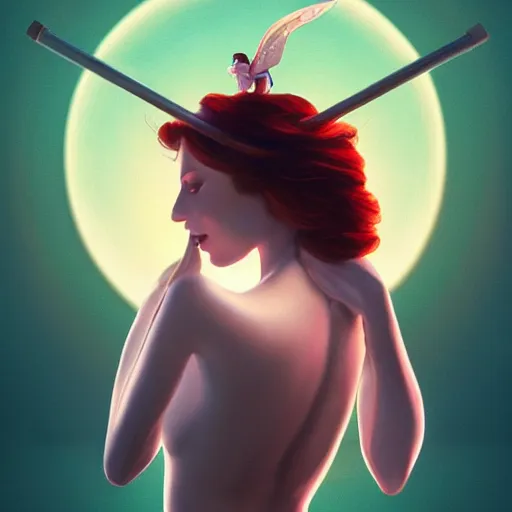 Image similar to A beautiful poledancing fairie, symmetrical features, cinematic lighting, soft bokeh, fantasy, modern, colourful, highly detailed, digital painting, artstation, deviantart, concept art, sharp focus, illustration, by Edward Hopper and Rene Magritte