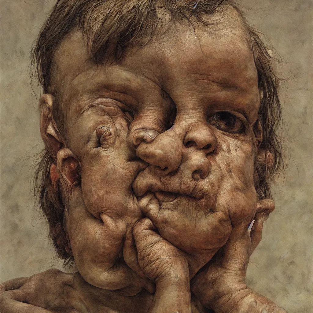 Image similar to high quality high detail painting by lucian freud and beksinski, keith thompson, hd, child crying, portriat,