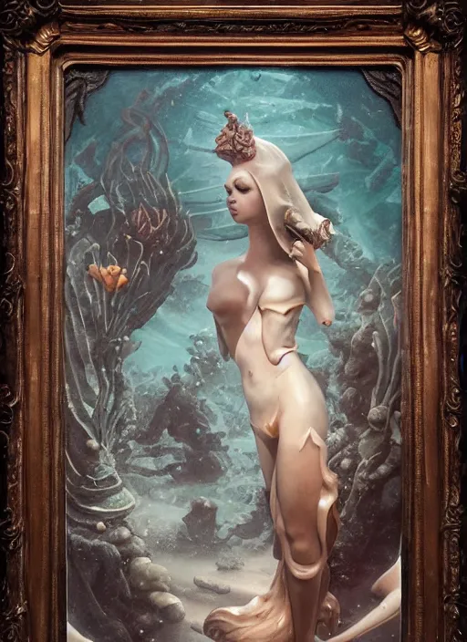 Prompt: a statue under the sea, by tom bagshaw,