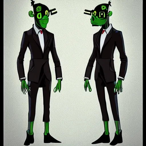 Image similar to concept art, stylized, super exaggerated proportions, concept design, male, science fiction suit, gorillaz