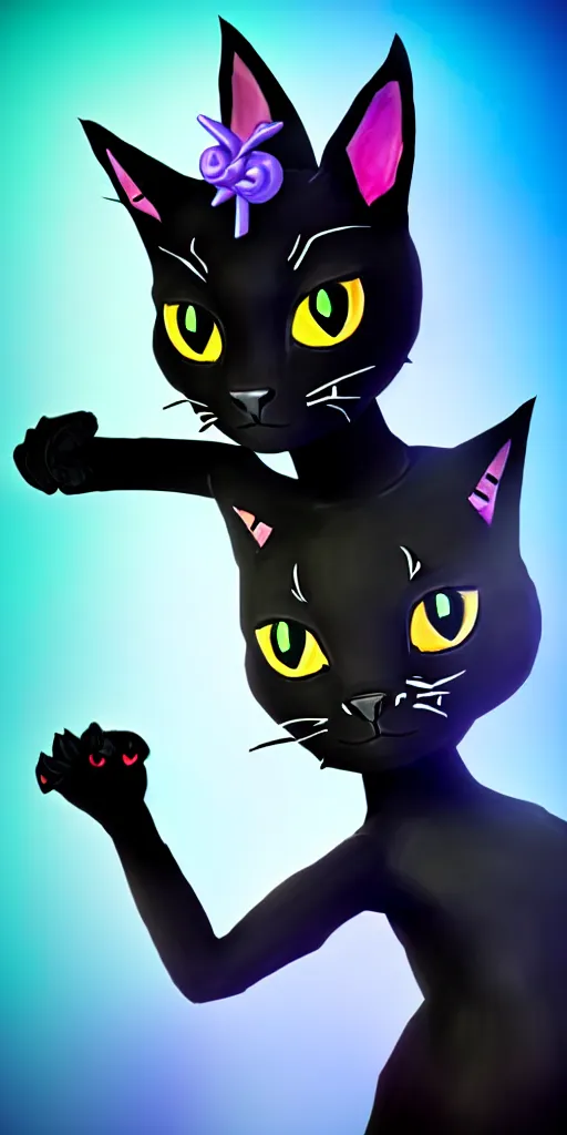 Image similar to an avatar of a black cat in the style of fortnite