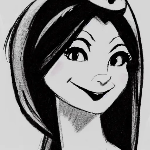 Image similar to milt kahl sketch of victoria justice as princess with hair tendrils