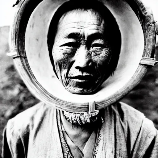 Image similar to ultra realistic vintage photo portrait of a tibetan man with a gigantic hole in the forehead, by Annie Leibovitz,