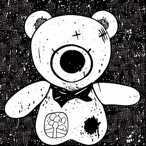 Image similar to dark art grunge cartoon vector sketch of a teddy bear with bloody eyes by - mrrevenge instagram, loony toons style, horror theme, detailed, elegant, intricate