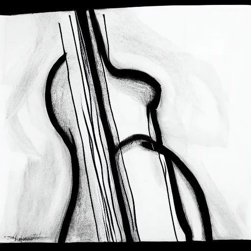 Prompt: an abstract black and white drawing of a contrabass face