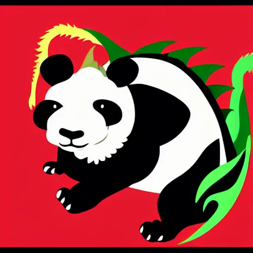 Image similar to vector art of welsh dragon and panda mixed, intercrossed, chimera, welsh flag, adobe illustrator